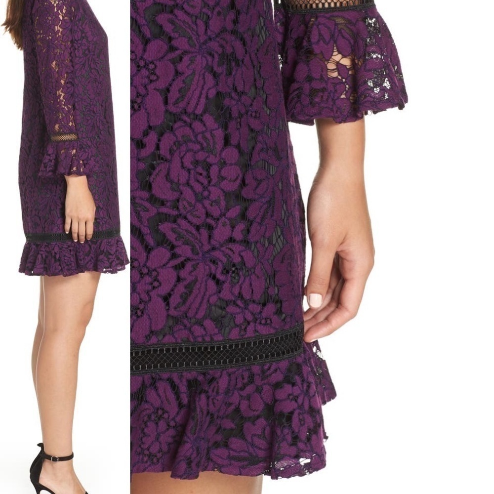 Eliza J Purple Flare Sleeve Lace Shift Dress Size 8P - Picture 2 of 11